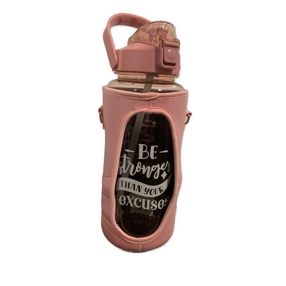 Pink Stronger Than Excuses Half Gallon 64 Oz Carrier Bag Pouch Water Bottle